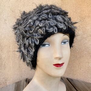 VTG 1960s Gray Crochet Hat Cap Wool Blend OS